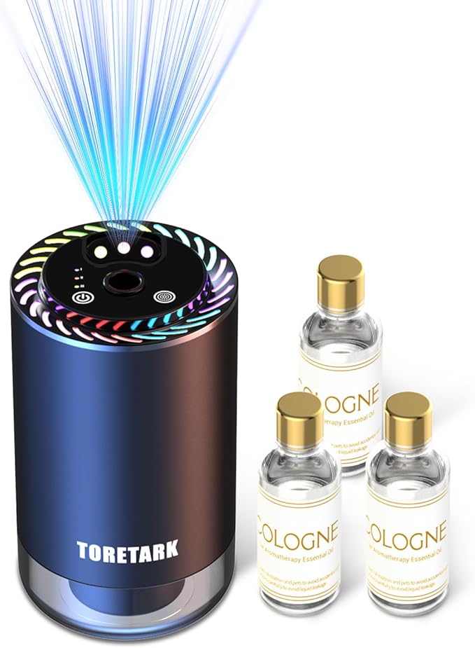Smart Car Air Freshener with Star Light & 150ml Diffusers Oil Refills, Auto On/Off Aroma Diffuser, 3 Adjustable Modes Rechargeable Aromatizante para Carro - Car Diffuser（Cologne*3）