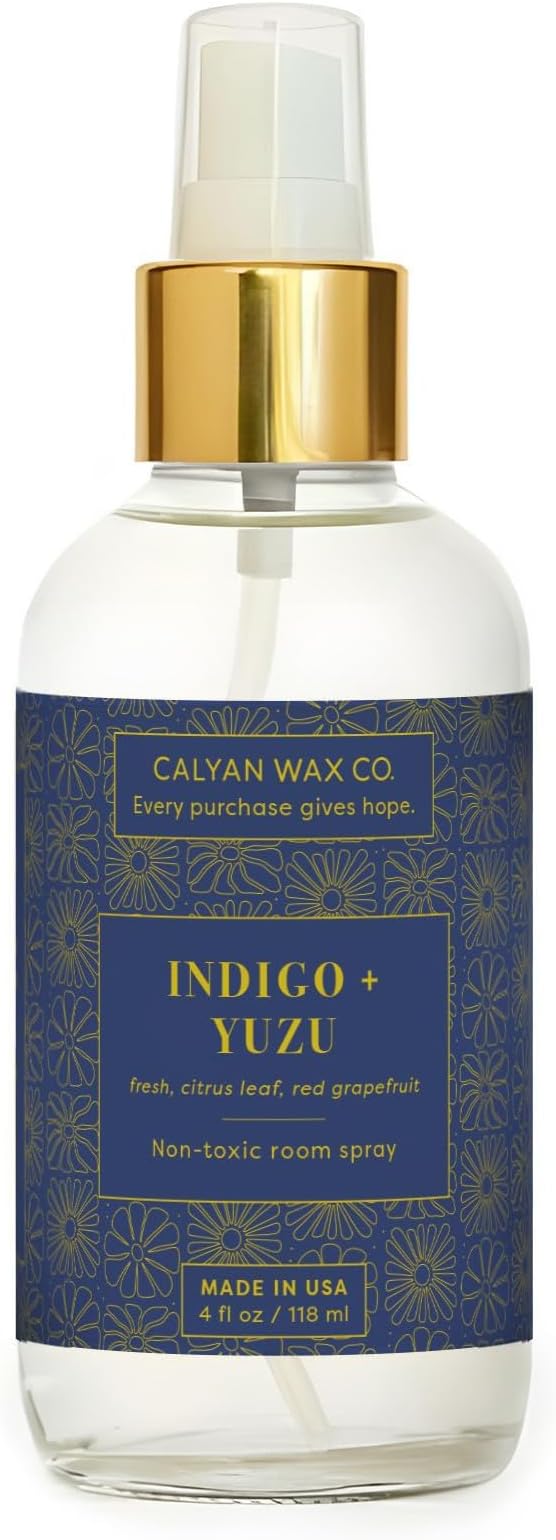 Calyan Wax Co. Indigo & Yuzu Room Spray - Clean Air Freshener - Natural Room Deodorizer - Air Freshener Spray for Home - 4 fl oz