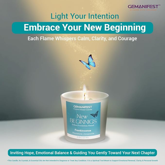 New Beginnings Manifestation Candle Gifts for Women and Men Frankincense Crystal Candle with Moonstone Bracelet New Year Christmas House Warming Wedding Gifts