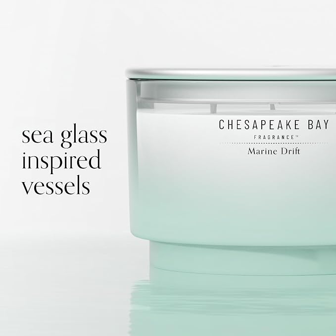 Chesapeake Bay, 14.5oz Marine Drift Scented Candle, Mood Evoking Fragrance, Sea Glass-Inspired Jar, Premium Soy Blend Wax with Essential Oils, Coastal Fragrance for Home Décor or Gifting