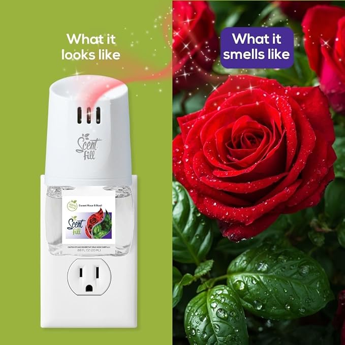 Scent Fill 100% Natural Sweet Rose & Basil Plug in Air Freshener, Scented Oil Refills, 3 Refills
