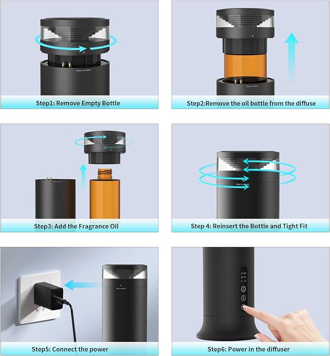 Waterless Scent Diffuser,Quiet Operation & Remote Control (Light Black)