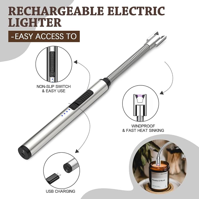 5 in 1 Candle Accessory Set,Candle Wick Trimmer Cutter,Candle Wick Dipper,Candle Wick Snuffer,Rechargeable Candle Lighter,Tweezers,Stainless Steel Candle Care Kit Home Gift for Aromatherapy