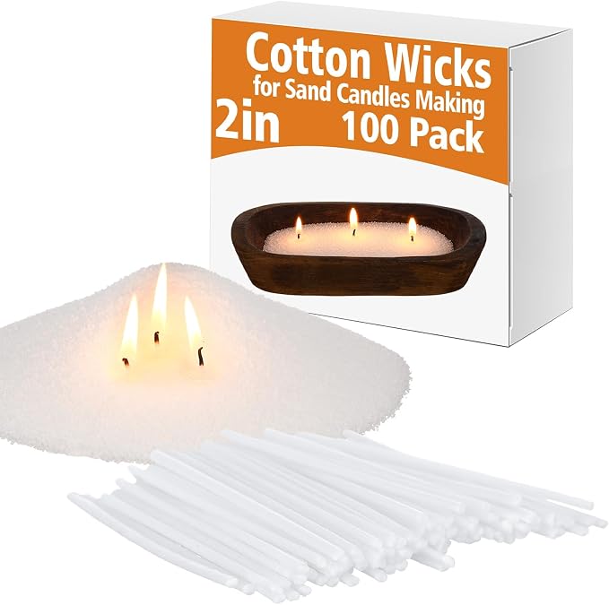 Conelist 100 Pack 2 Inch Cotton Wicks for Sand Candles Making 100% Natural Cotton Candle Wicks, Low Smoke, No Lead and Metal for Candle Making DIY (White)