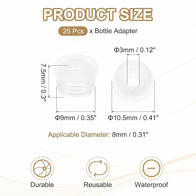 PATIKIL Bottle Adapter 0.31"/8mm Press in Plugs Clear 25Pcs, 0.12" Hole | for Oral Dispenser Liquid Oil Plastic Glass Bottles Stopper