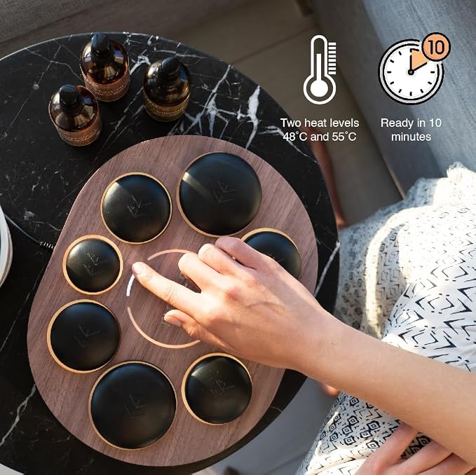 Hot Stone Massage Set with Temperature Control, 8Pcs Basalt Hot Stones Portable Warmer Kit, with Aromatherapy Massage Oil, Home SPA Professional Massage Tool for Muscle Pain Relief, Relaxation
