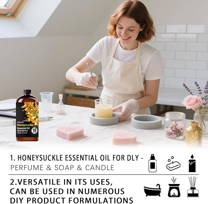 Honeysuckle Essential Oil, Honeysuckle Oil 16 Fl Oz 480ML for Diffuser Humidifier Yoga Cleaning DIY Candle Soap Making Essential Oils