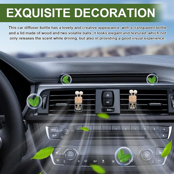2PCS Car Diffuser Air Freshener Bottle, Car Diffusers for Essential Oils, Clear Glass Auto Air Freshener Vent Clip, Auto Interior Accessories Refillable Perfume Empty Bottles for Most Vehicles