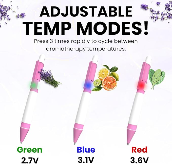 Aromatherapy Writing Pen Battery with Real Ink Tip and Hidden Diffuser Port, Soft Touch Ballpoint for Note Taking, Signature, and On-The-Go Relaxation, Rechargeable Wellness Gift for Office (Pink)