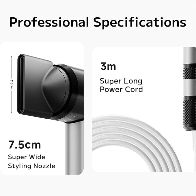 Pro Professional Hair Dryer with 3M Power Cord, 140,000 RPM Brushless Motor High-Speed, 500M Negative Ions, Quiet & Lightweight, Diffuser & Holders Attachments – Salon/Home Use