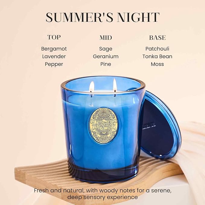 M&SENSE Large Two-Wick Summer Soy Candle | Peace & Blue | 19.8 oz, 120H Burn Time | Luxury Scented Candle for Relaxation, Gifting, Home Décor | for Bedroom, Office, Party
