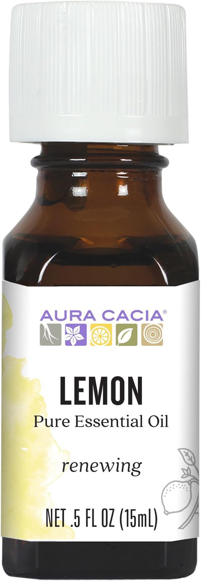 Aura Cacia Lemon Essential Oil, Citrus Limon Oil, Bright Aromatherapy for Diffusers, Room Sprays, Skincare, Custom Blends | 0.5 Fl Oz (Pack of 1)