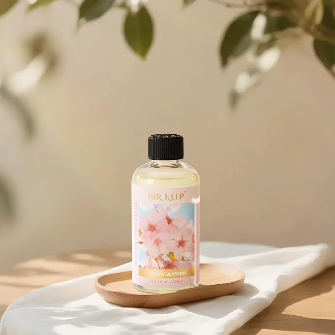 Airkeep Reed Diffuser Oil Refill with Diffuser Sticks, 6.76 Fl Oz(200ml) Cherry Blossom Scented Oils, Aroma Therapy, Home Fragrance & Air Freshener, Office Décor, Decoration