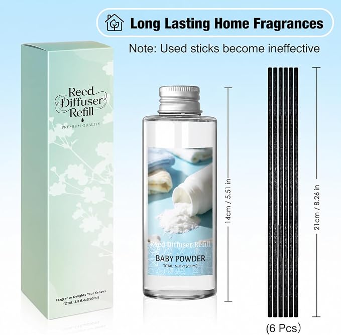SCENTORINI Reed Diffuser Oil Refill, Baby Powder Diffuser Oil 6.76 Fl Oz, Scented Essential Oil Refill Long Lasting Summer Home Fragrance for Room Spa Aromatherapy Bathroom Hotel Decor