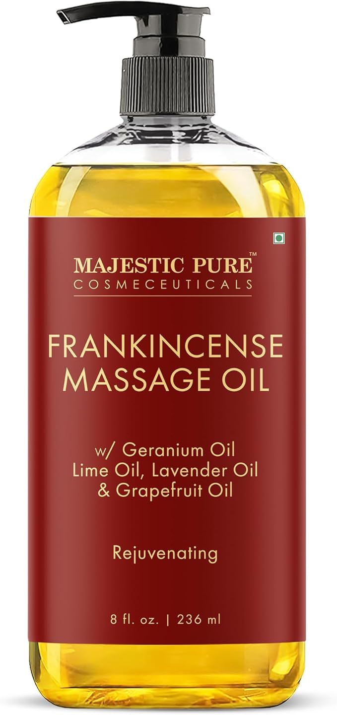 MAJESTIC PURE Frankincense Scar & Stretch Massage Oil for Massage Therapy- Refreshing and Relaxing- Natural Oils with Frankincense Essential Oil- All Skin Types- Men and Women Massage Lotion- 8 fl oz