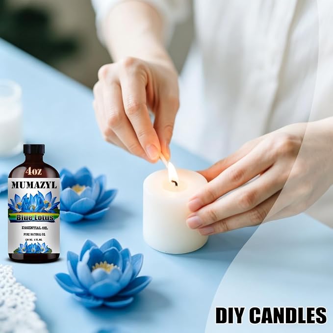 Blue Lotus Essential Oil, Blue Lotus Oil 4 Fl Oz 120ML for Diffuser Humidifier Yoga Cleaning DIY Candle Soap Making MUMAZYL Essential Oils
