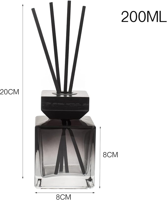 Fragrance Glass Diffuser Bottles Diffuser Jars with caps and Rattan Stick Set of 4 pcs 200ml Fragrance Accessories use for DIY Replacement Reed Diffuser Sets (Black)