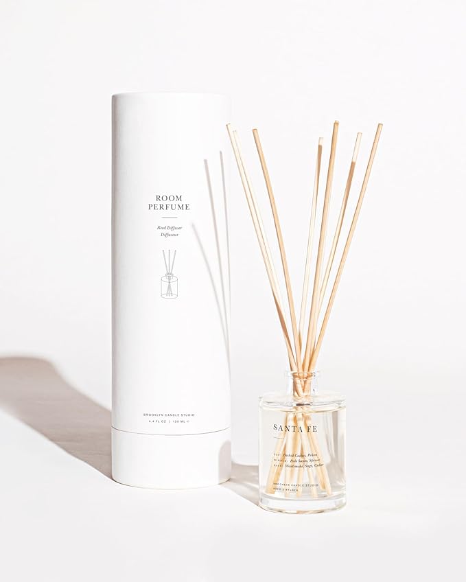 Brooklyn Candle Studio Reed Scent Diffuser - Santa Fe - Relaxing Oil Diffuser, Cactus, Wild Sage & Juniper Fragrance, 8 Rattan Diffuser Reeds, Clean Ingredients - 3.7oz