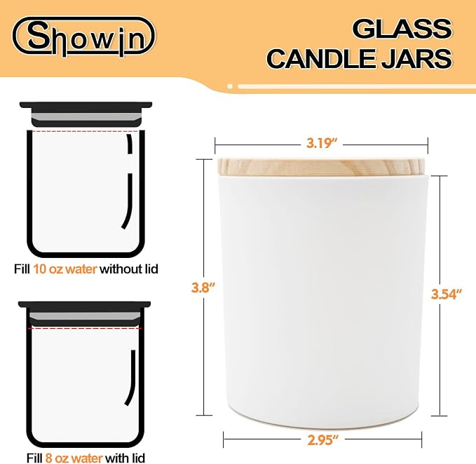 SHOWIN 10 OZ Thick Candle Jars for Making Candles 15 Pcs, Empty Jars with Wood Lids for Candle Making, Sample Container, Matte White