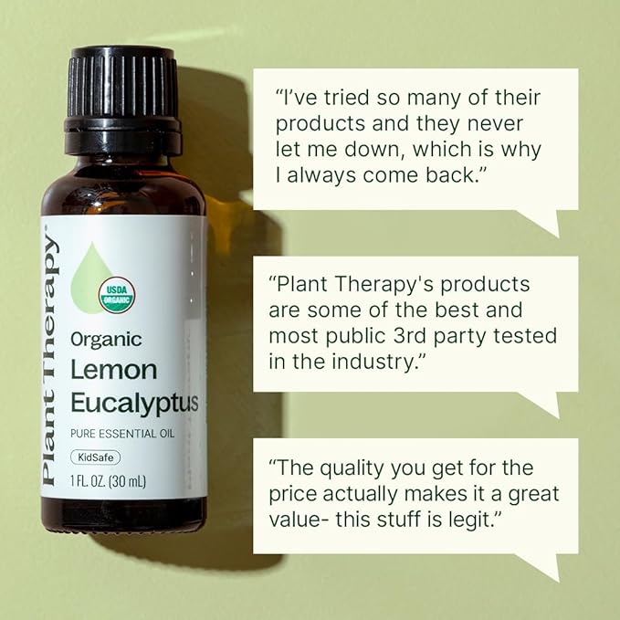 Plant Therapy Organic Lemon Eucalyptus Essential Oil, 30 mL (1 oz), 100% Pure and Undiluted, USDA Certified Organic, Great for Essential Oil Diffusing and DIY Cleaning Solutions