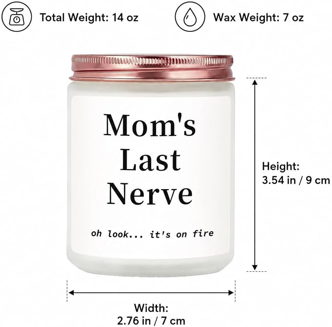 Gifts for Mom from Daughter Son, Funny Birthday Gift Ideas, Mom's Last Nerve Lavender Scented Soy Candle, Mother's Day Thanksgiving Present for Stepmother Adoptive Mother New Mom