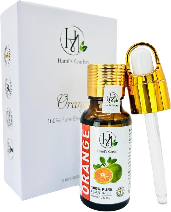 Hami’s Garden Orange Essential Oil – 0.68 fl Oz/20 mL – 100% Pure and Natural – Premium Grade with Glass Dropper - for Diffusers, Skin Care, Home Care, Soap Making