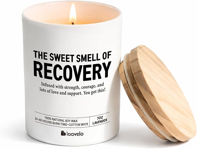 The Sweet Smell of Recovery Funny Recovery Gifts Get Well Gifts for Women After Surgery Sober Anniversary Celebration Scented Candle Home Office Jar Candle Lavender Scent Soy Wax 7oz