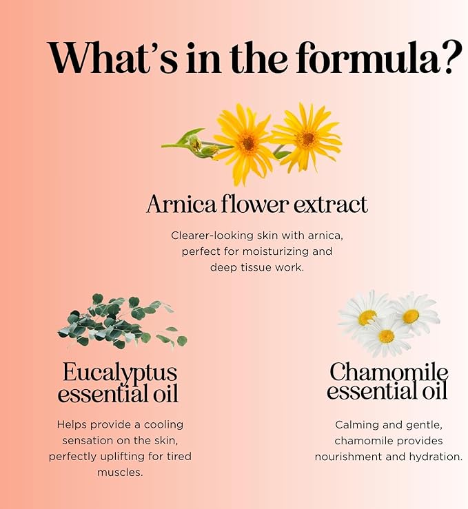 Arnica Massage Oil for Muscle Relaxing - Comforting Sore Muscle Massage Oil for Full Body Relief with Soothing Chamomile Lavender Peppermint & Rosemary Essential Oils - Vegan & Non GMO (16 Fl Oz)