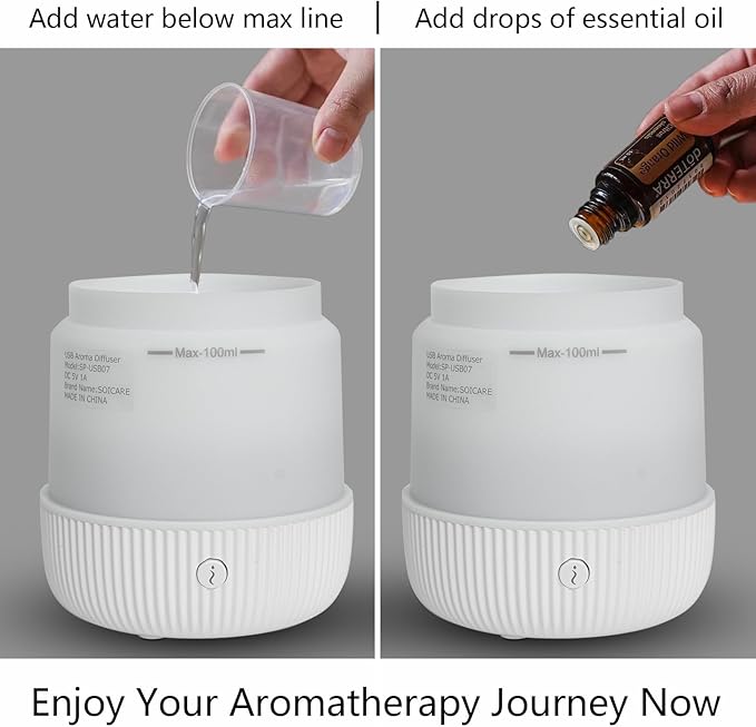 Diffuser,USB Plug-in Car Portable Aromatherapy Diffuser, 7 Colors Lights 2 Switch Mode Waterless Auto Off for Car Home Office Room (USB Power)