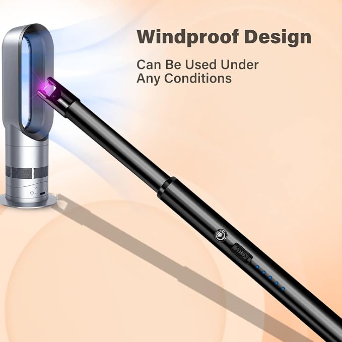 Electric Candle Lighter Windproof USB Rechargeable Flameless Long Neck Lighter for Candles Gas Stove Fireplace BBQ Kitchen Grills (Black)