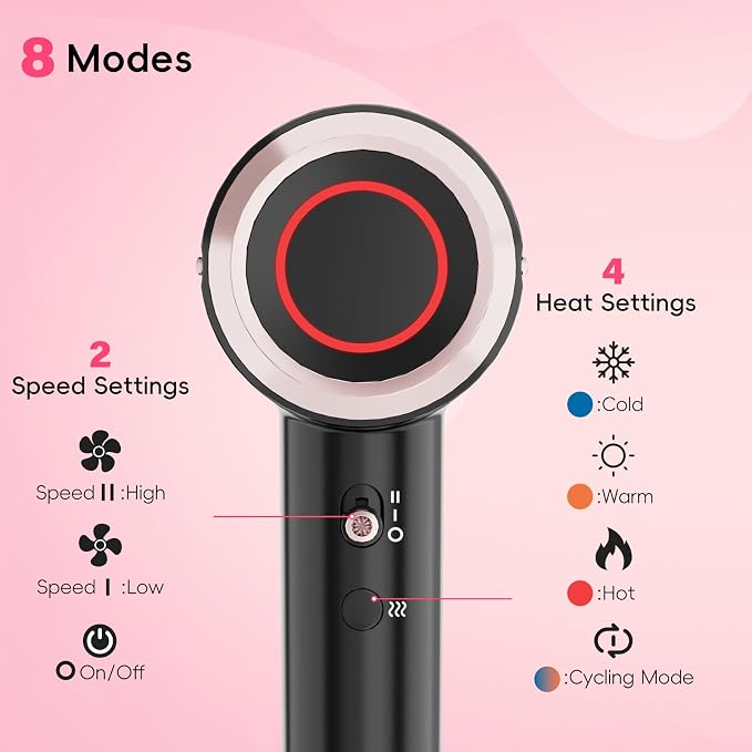 CINOSTAR Hair Dryer, Fast Drying Blow Dryer with Diffuser, with 110, 000RPM Brushless Motor&Ionic Technology No Heat Damage, Lightweight for Women and Travel, Low Noise, Black & Blush Rose