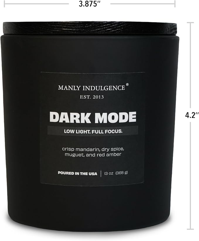 Manly Indulgence Dark Mode Scented Candle, 2 Wick, 13 oz, Premium Soy Blend Wax, Candles for Home Scented - Made in The USA