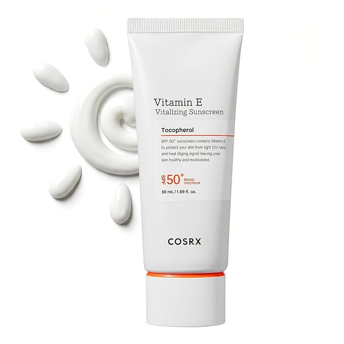 COSRX Vitamin E Sunscreen for Oily Skin SPF 50, Natural Glow Face Sunscreen, Lightweight, Non-Sticky, No White Cast, Hydrating, Beach Essentials, Summer Travel Essentials, Korean Skincare,1.69 fl oz