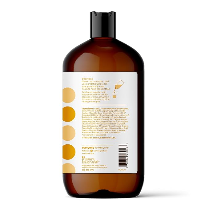 Everyone Liquid Hand Soap Refill,32 Ounce,Meyer Lemon and Mandarin,Plant-Based Cleanser with Pure Essential Oils,(Pack of 4)