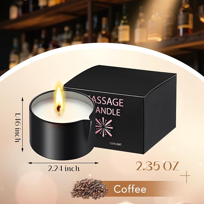 Nuanchu 2 Pcs 2.35 oz Massage Oil Candle, Ignite Low Temp Scented Body Oil Candles for Massage Therapy Soy Based Mother's Day Home Gift Spa Use, Coffee