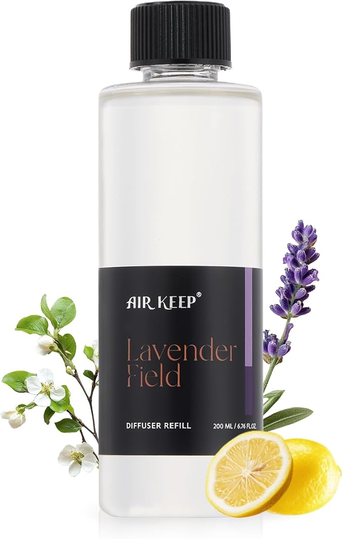 Airkeep Lavender Field Reed Diffuser Refill – 6.76 fl oz – Premium Scented Oil for Home Aromatherapy – Long-Lasting Fragrance for Reed Diffusers – Perfect for Bathroom, Bedroom & Home Decor