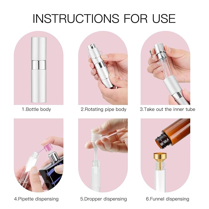 Tekson 8ml Travel Perfume Atomizer Refillable, Mini Cologne Spray Bottle Empty, Small Aftershave Portable Sprayer for Liquid Dispenser (Brown&Sliver)