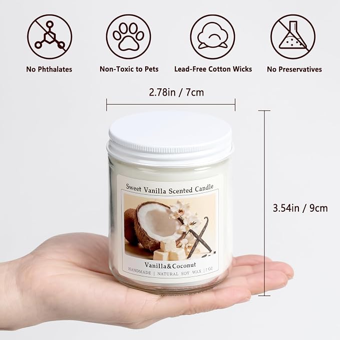 Homsolver Creamy Vanilla Coconut Scented Candle, Natural Soy Candles with 50+ Hours Burn Time, Anniversary Birthday Mothers Day Gifts for Women, Mom Wife, Warm&Soft Home Fragrance(Boutique Gifts Size)