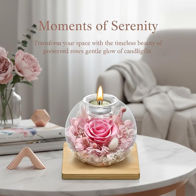 Birthday Gifts for Women,Eternal Preserved Real Rose with Scented Candle (Bergamot9Pcs+Rose9Pcs),Preserved Rose in Glass Dome, Christmas Valentine Mothers Day Gifts for Her Mom Girlfriend,Home Decor