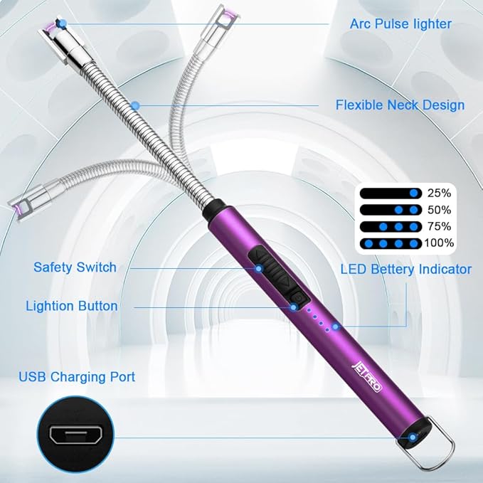 Candle Lighters USB Rechargeable Arc Electric Lighter with 360° Flexible Neck for Candle BBQ Camping (Purple)