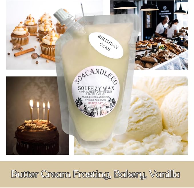 304CandleCo Large Squeeze Soy Wax Melt - 50 SCENTS! - Highly Fragrant & Hand-Crafted - Easy Mix & Match - American Made - Perfect for Wax Warmers (3oz, Birthday Cake)