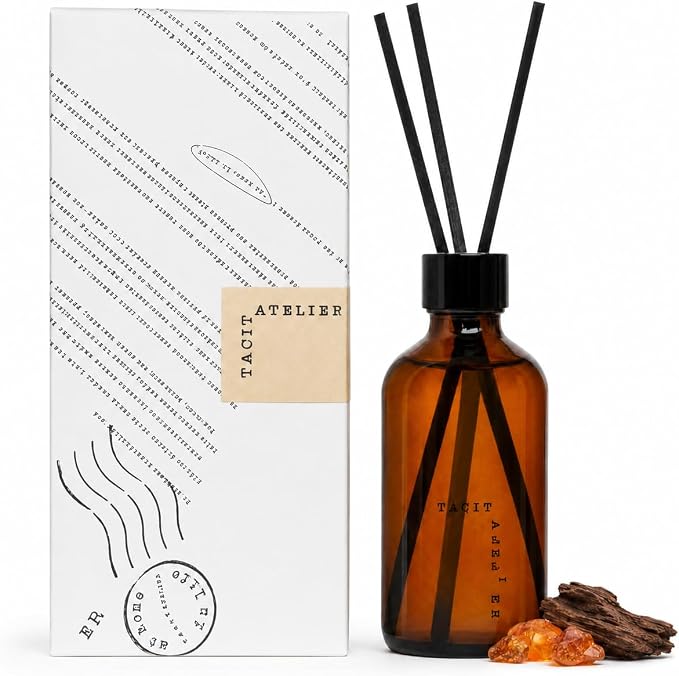 Amber Oud Reed Diffuser Set, 6.7 fl oz, Warm Woody | Saffron, oud & amber scent; alcohol-free formula; for study, lounge & bedroom