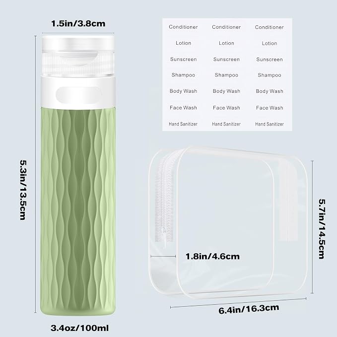 Travel Bottles for Toiletries, TSA Approved 3.4oz Travel Size Containers, BPA Free Leak Proof Silicone Traveling Bottles, Refillable Travel Essentials Kits for Shampoo Conditioner(4 Pack)-C