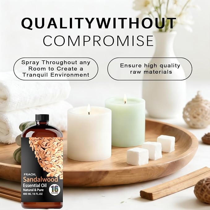Sandalwood Essential Oil, Sandalwood Oil 16 Fl Oz 480 ML for Diffuser Humidifier Yoga Cleaning DIY Candle Soap Making Perfume Gift Essential Oils