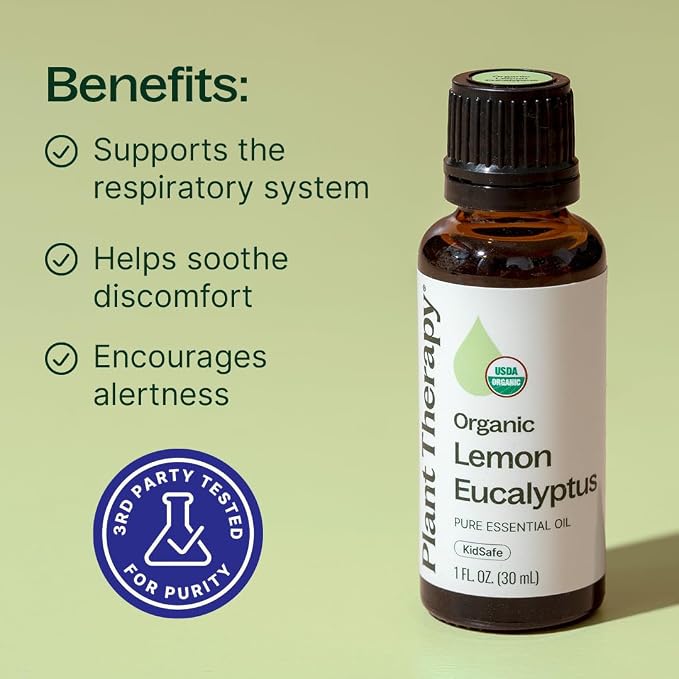 Plant Therapy Organic Lemon Eucalyptus Essential Oil, 30 mL (1 oz), 100% Pure and Undiluted, USDA Certified Organic, Great for Essential Oil Diffusing and DIY Cleaning Solutions