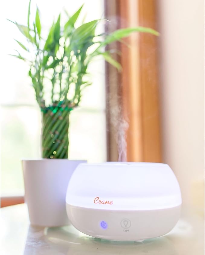 Crane Portable Ultrasonic Travel Humidifier & Aroma Diffuser – 0.2 Gallon Cool Mist, No Filter Required, Optional Essential Oil Tray, Whisper-Quiet for Babies, Travel, & Small Rooms (White)