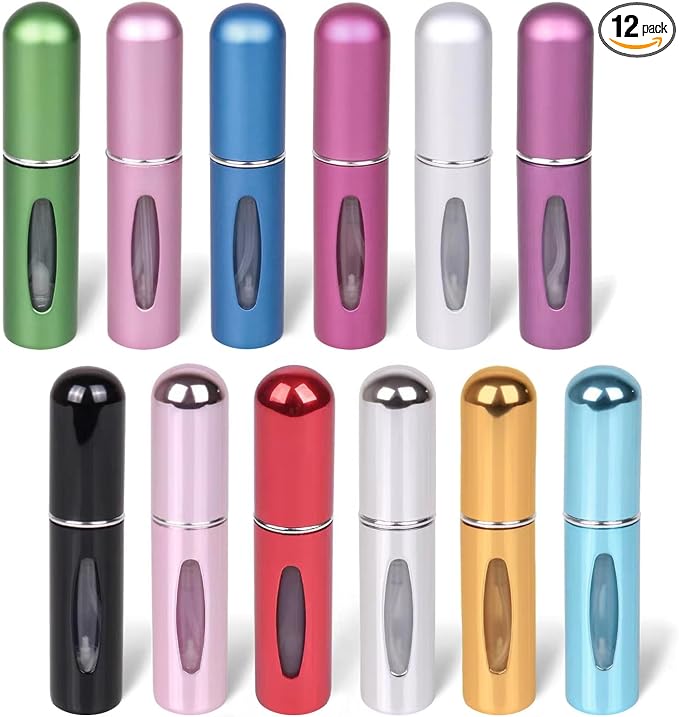 12 PCS Travel Refillable Perfume Atomizer Bottles,5ml Mini Portable Spray Bottles for Travel Accessories,Multicolor Perfume Containers