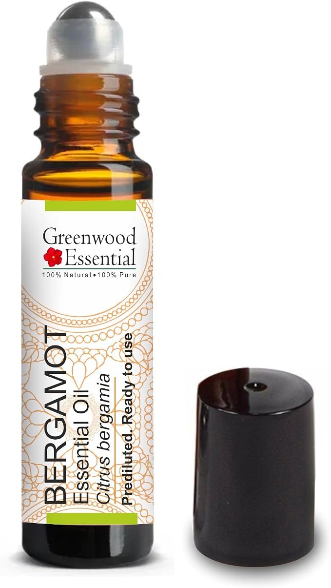 Greenwood Essential Bergamot Essential Oil (Citrus bergamia) Pre Diluted Ready to Use Roll-on Blend for Aromatherapy and Topical Skin Application for Kids and Adults 10ml (0.33 oz)