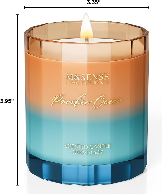 M&SENSE Summer Ocean Scented Candles for Home, 10.6oz All Natural Soy Wax | 60-Hour Long Lasting, Clean Non Toxic , Marine Breeze Smelling Aromatherapy Candle for Housewarming Gifts
