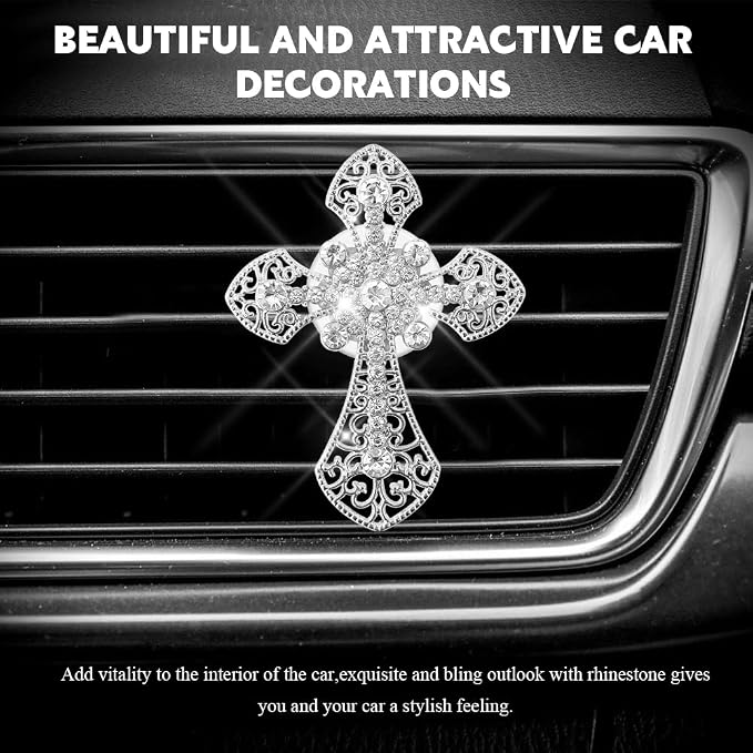 Bling Car Air Vent Clip, Cross for Car, Rhinestone Vehicle Air Conditioner Outlet Diffuser Vent Clip, Bling Automotive Dashboard Cross Decoration for Women and Man